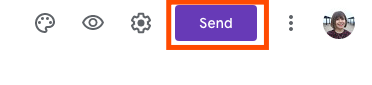 A red box highlighting the Send button in Google Forms. 