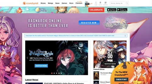 Home page of Crunchyroll