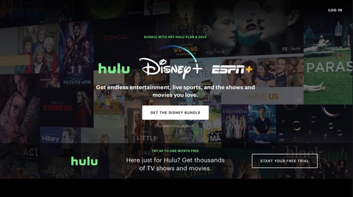 Home page of Hulu