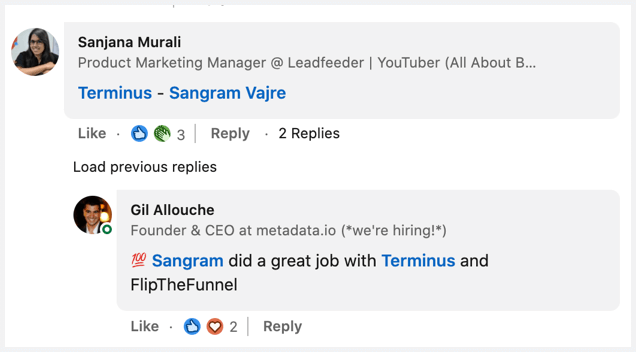 terminus linkedin screenshot comment