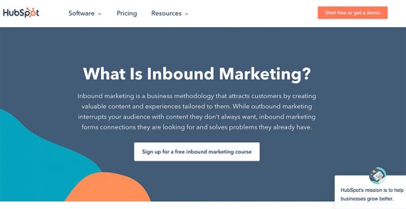 Screenshot of HubSpot page describing inbound marketing