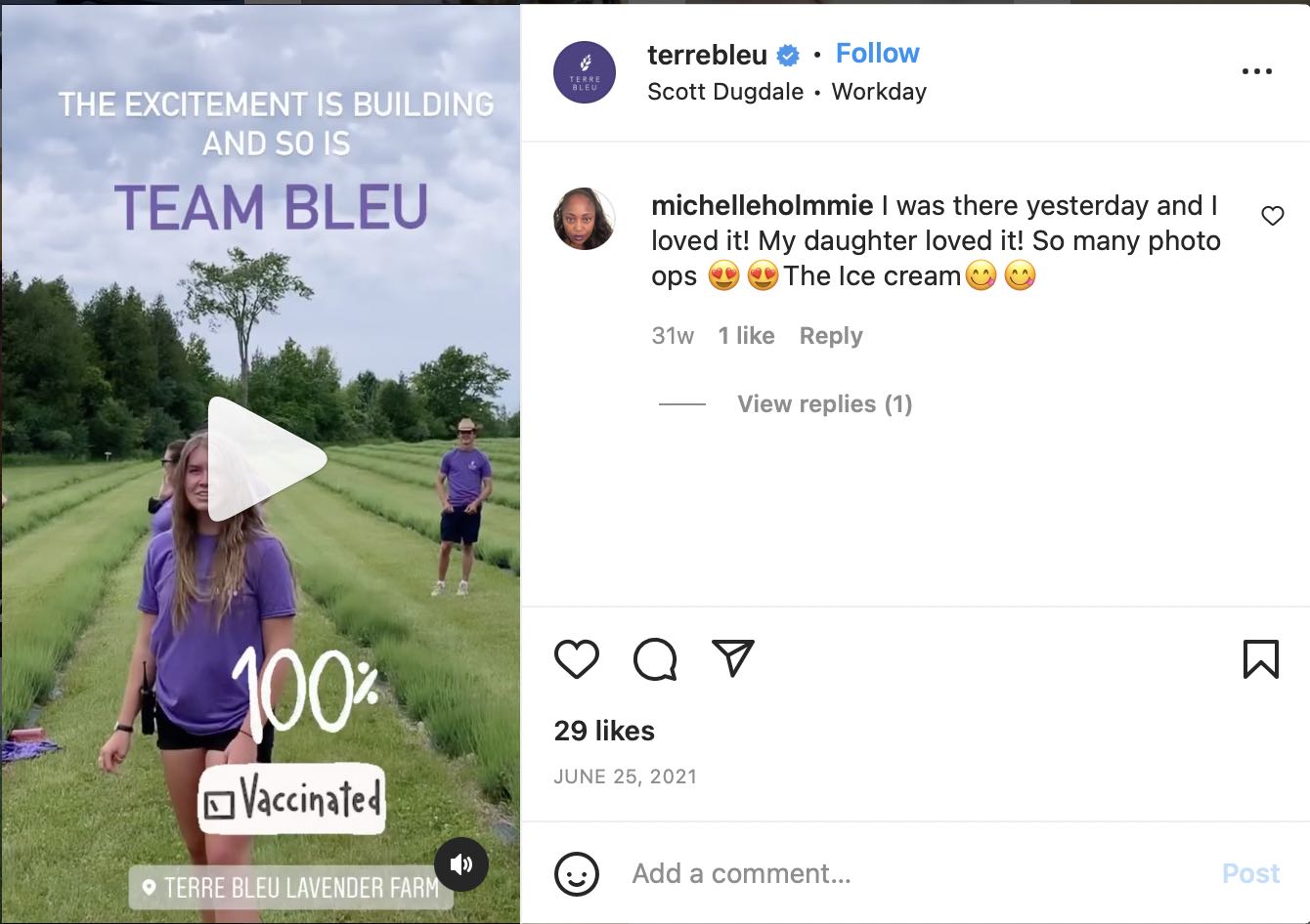 Screenshot of Terrebleu's Instagram Reel video