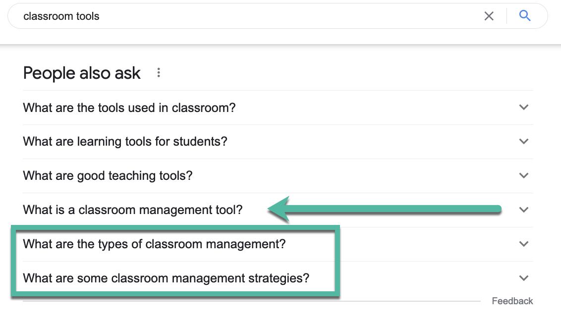 Screenshot of "People also ask" for the query "classroom tools"