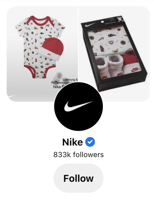 Nike verified Pinterest account