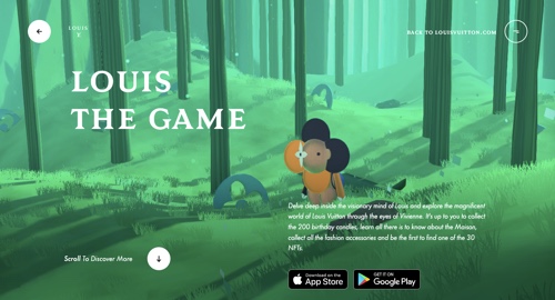 Web page of Louis Vuitton - Louis: The Game