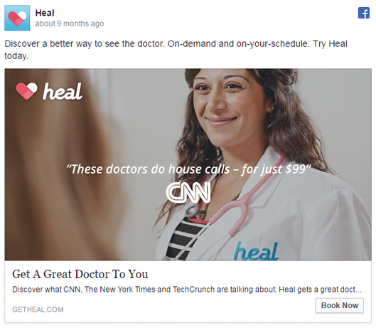 Facebook ad examples Heal app