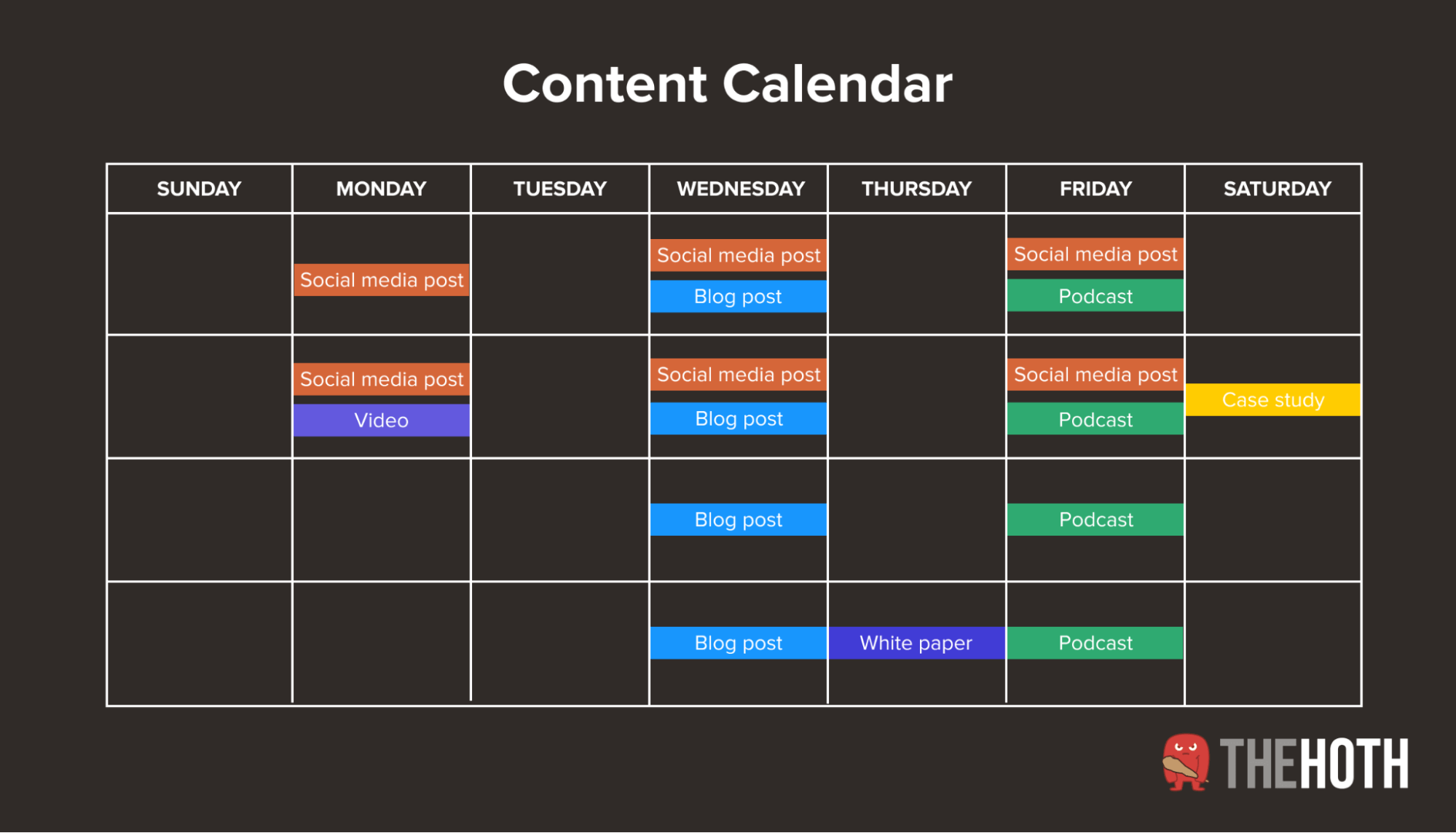 a generic weekly content calendar