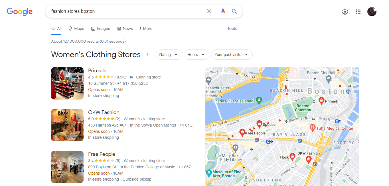 Local SEO search results on Google Maps