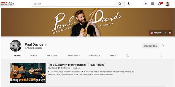 Screenshot of Paul Davids YouTube channel