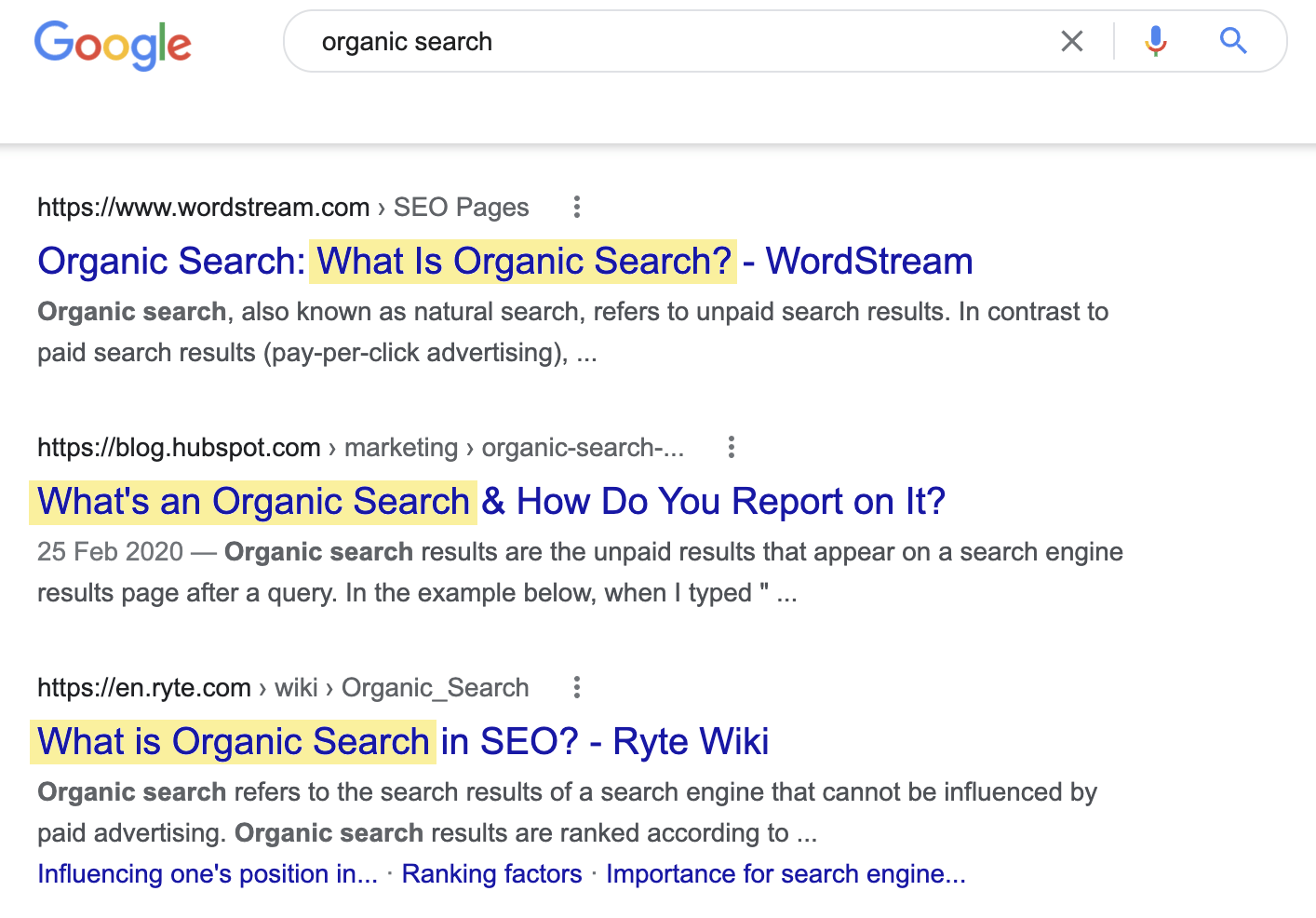 Clear search intent for the keyword 'organic search' 