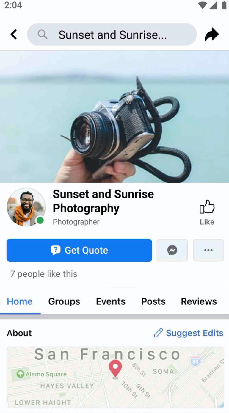 new Facebook feature to request quote CTA button