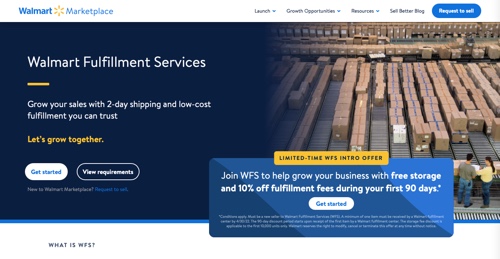 Home page of Walmart Fulfillment Services