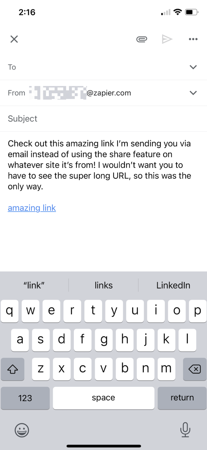 The hyperlinked text at the bottom of the email