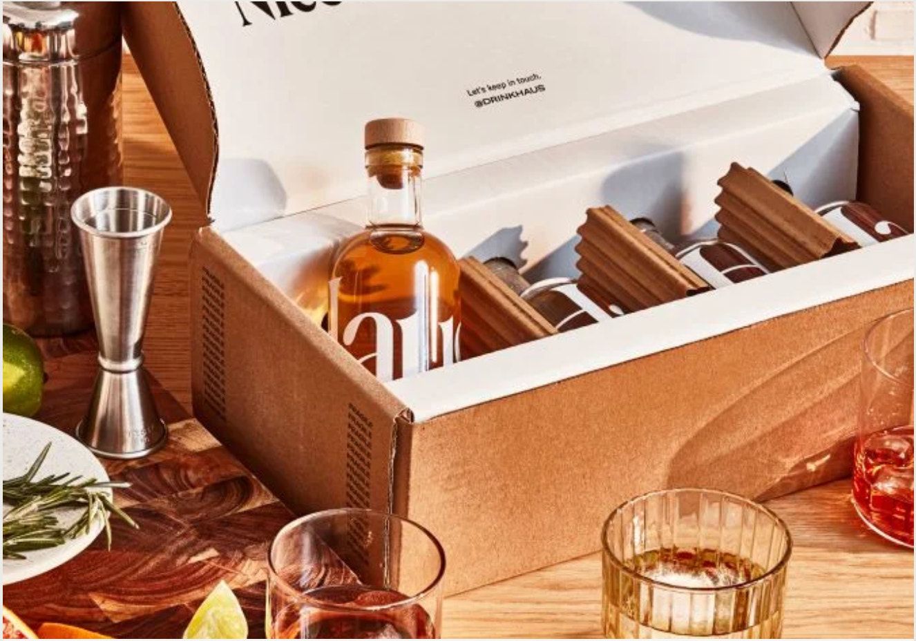 An image of Haus beverages in a gift box