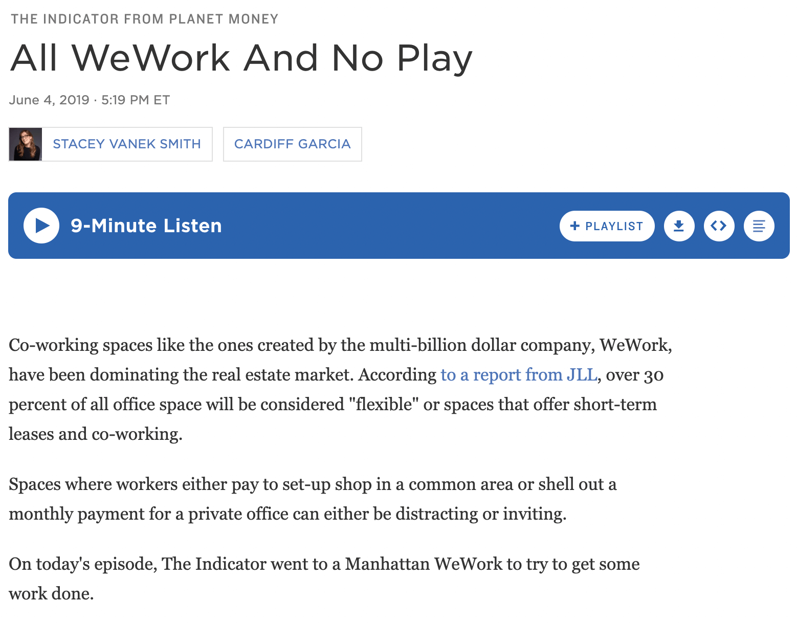Example of a sponsored podcast by WeWork