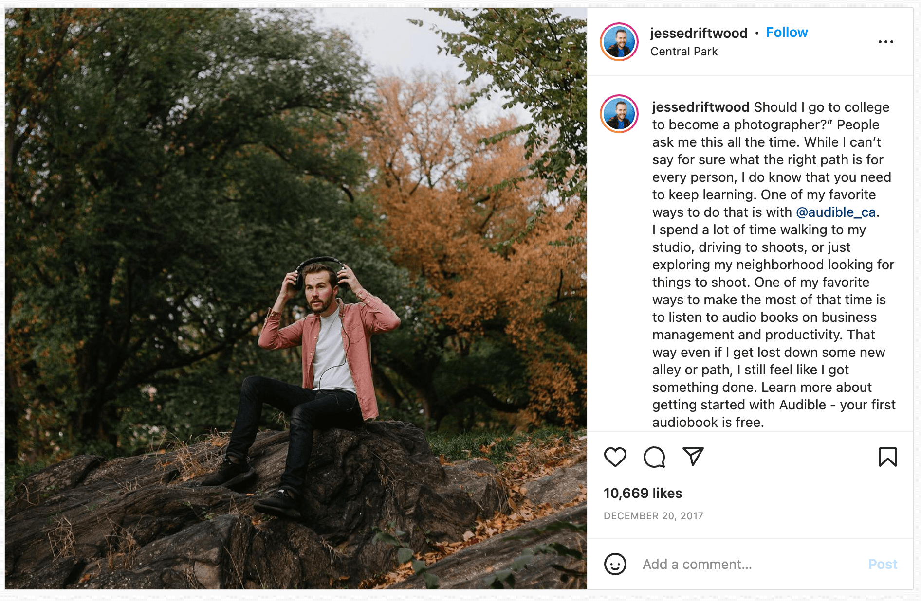 Sponsored content on Jesse Driftwood's Instagram