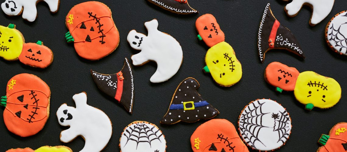 Decorative Halloween cookies as creative background